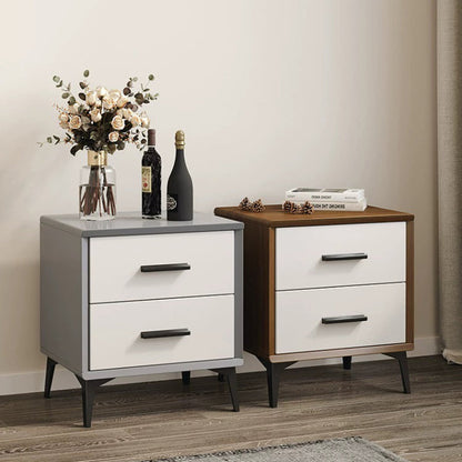 Contemporary Nordic Rectangular Tabletop Solid Wood Nightstand 2-Drawer For Bedroom
