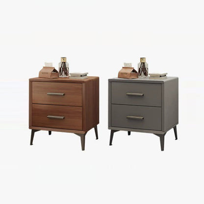 Contemporary Nordic Rectangular Tabletop Solid Wood Nightstand 2-Drawer For Bedroom