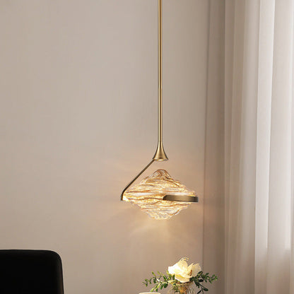 Modern Art Deco Diamond-Shaped Glass Iron LED Pendant Light For Bedroom