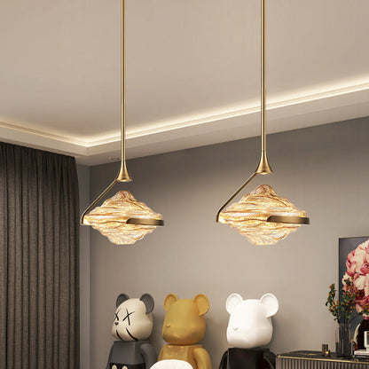 Modern Art Deco Diamond-Shaped Glass Iron LED Pendant Light For Bedroom