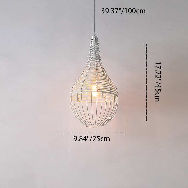 Modern Minimalist Metal Rattan Droplet Shape 1-Light Pendant Light For Dining Room