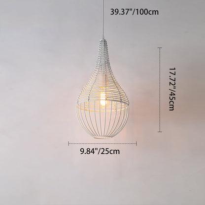 Modern Minimalist Metal Rattan Droplet Shape 1-Light Pendant Light For Dining Room