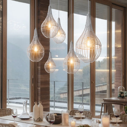 Modern Minimalist Metal Rattan Droplet Shape 1-Light Pendant Light For Dining Room