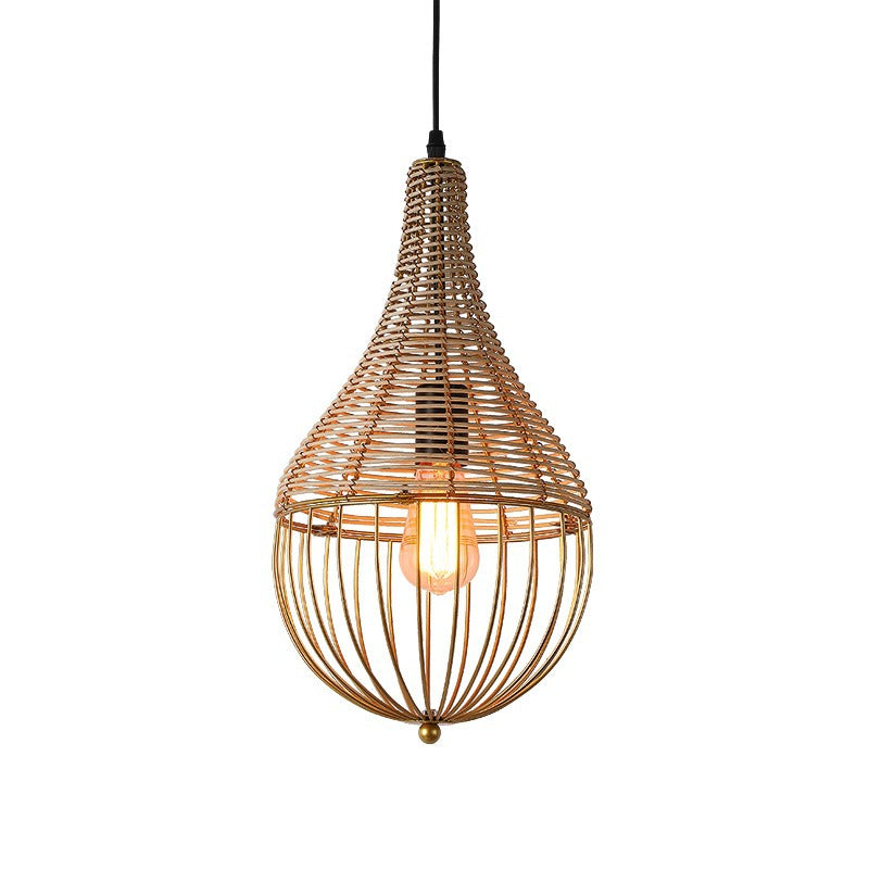 Modern Minimalist Metal Rattan Droplet Shape 1-Light Pendant Light For Dining Room