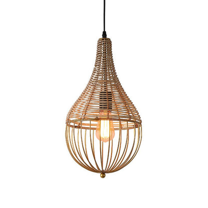 Modern Minimalist Metal Rattan Droplet Shape 1-Light Pendant Light For Dining Room