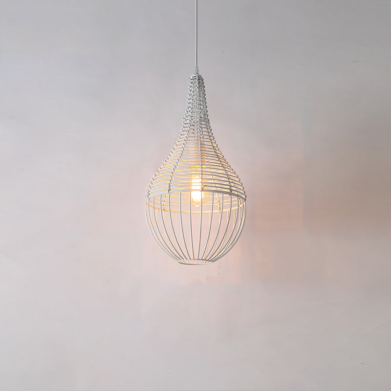 Modern Minimalist Metal Rattan Droplet Shape 1-Light Pendant Light For Dining Room