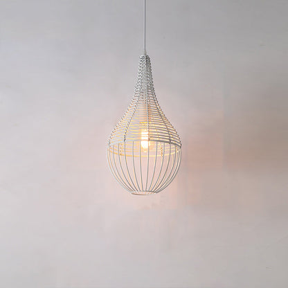 Modern Minimalist Metal Rattan Droplet Shape 1-Light Pendant Light For Dining Room