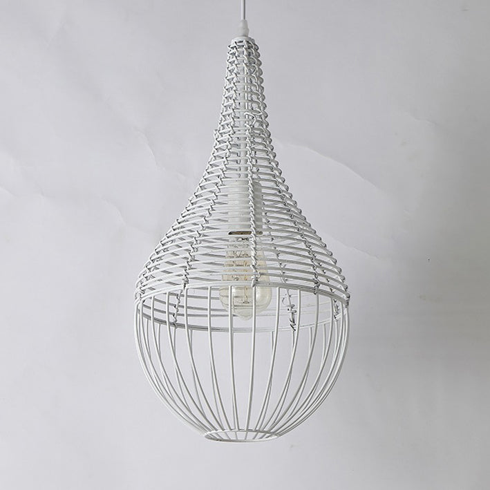 Modern Minimalist Metal Rattan Droplet Shape 1-Light Pendant Light For Dining Room