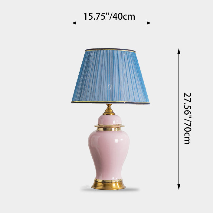 Traditional Chinese Vase Ceramics Metal Fabric 1-Light Table Lamp For Bedroom