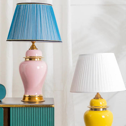 Traditional Chinese Vase Ceramics Metal Fabric 1-Light Table Lamp For Bedroom