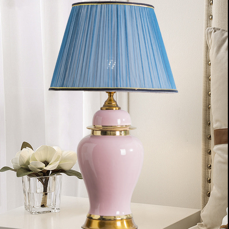 Traditional Chinese Vase Ceramics Metal Fabric 1-Light Table Lamp For Bedroom