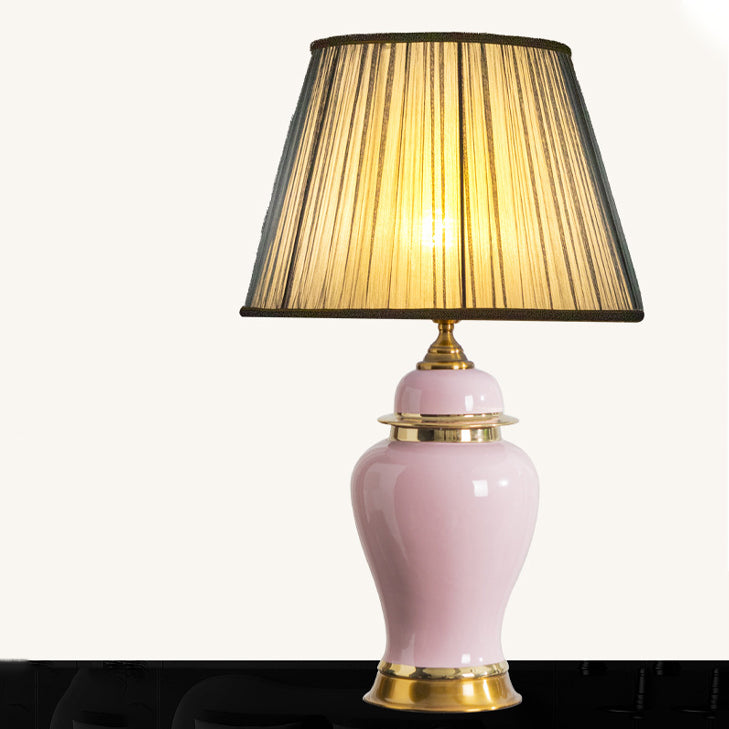 Traditional Chinese Vase Ceramics Metal Fabric 1-Light Table Lamp For Bedroom