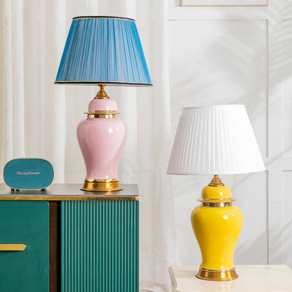 Traditional Chinese Vase Ceramics Metal Fabric 1-Light Table Lamp For Bedroom