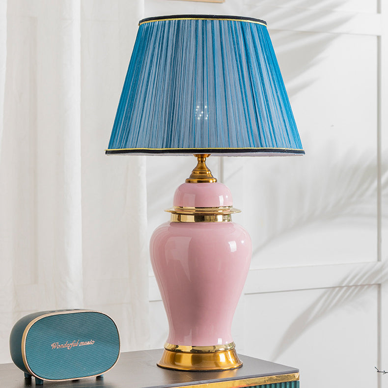 Traditional Chinese Vase Ceramics Metal Fabric 1-Light Table Lamp For Bedroom