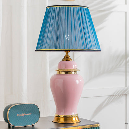 Traditional Chinese Vase Ceramics Metal Fabric 1-Light Table Lamp For Bedroom