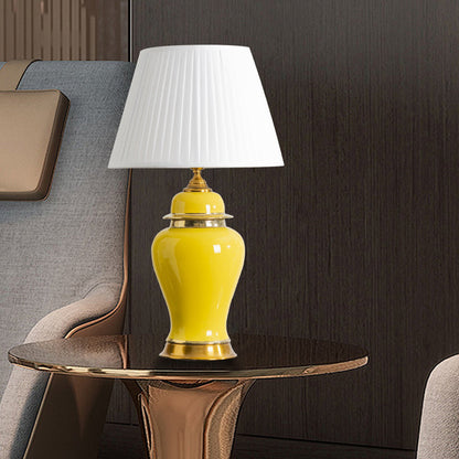 Traditional Chinese Vase Ceramics Metal Fabric 1-Light Table Lamp For Bedroom