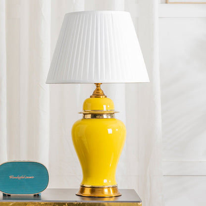 Traditional Chinese Vase Ceramics Metal Fabric 1-Light Table Lamp For Bedroom
