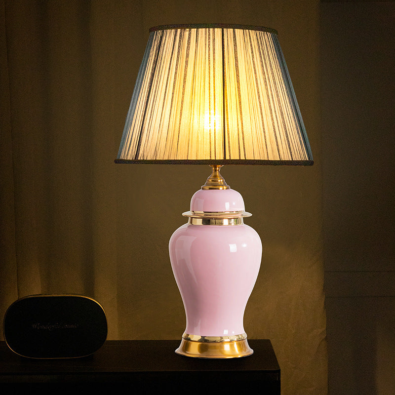 Traditional Chinese Vase Ceramics Metal Fabric 1-Light Table Lamp For Bedroom