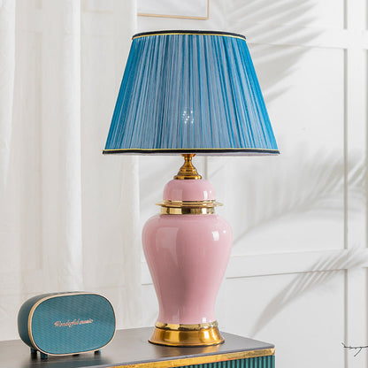 Traditional Chinese Vase Ceramics Metal Fabric 1-Light Table Lamp For Bedroom