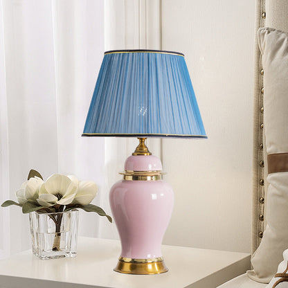 Traditional Chinese Vase Ceramics Metal Fabric 1-Light Table Lamp For Bedroom