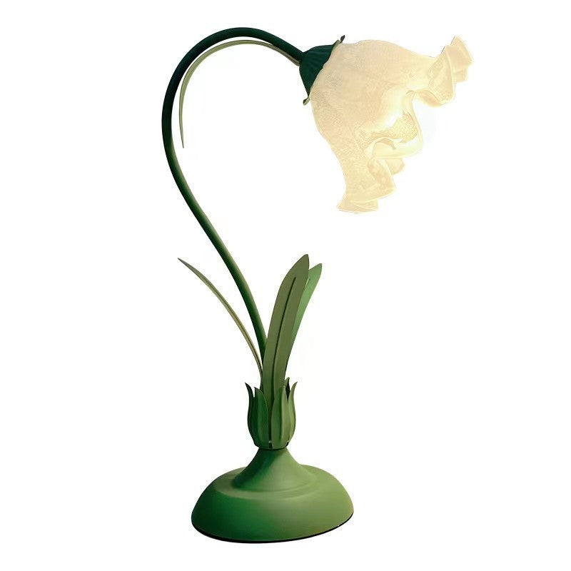 Traditional Rustic Flower Iron Acrylic 1-Light Table Lamp For Study