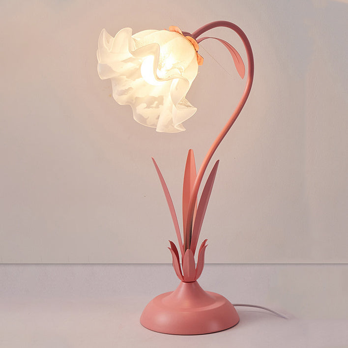 Traditional Rustic Flower Iron Acrylic 1-Light Table Lamp For Study