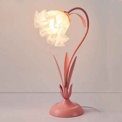 Traditional Rustic Flower Iron Acrylic 1-Light Table Lamp For Study