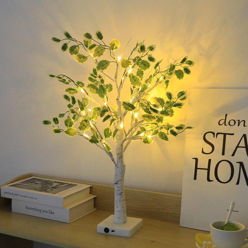 Traditional Rustic Plastics Tree LED USB Battery Table Lamp For Living Room