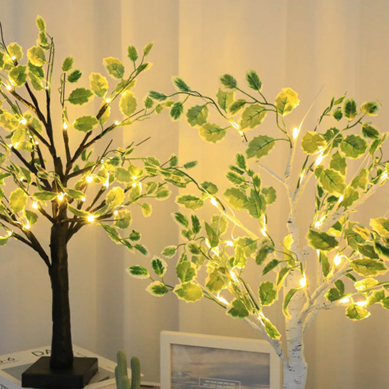 Traditional Rustic Plastics Tree LED USB Battery Table Lamp For Living Room