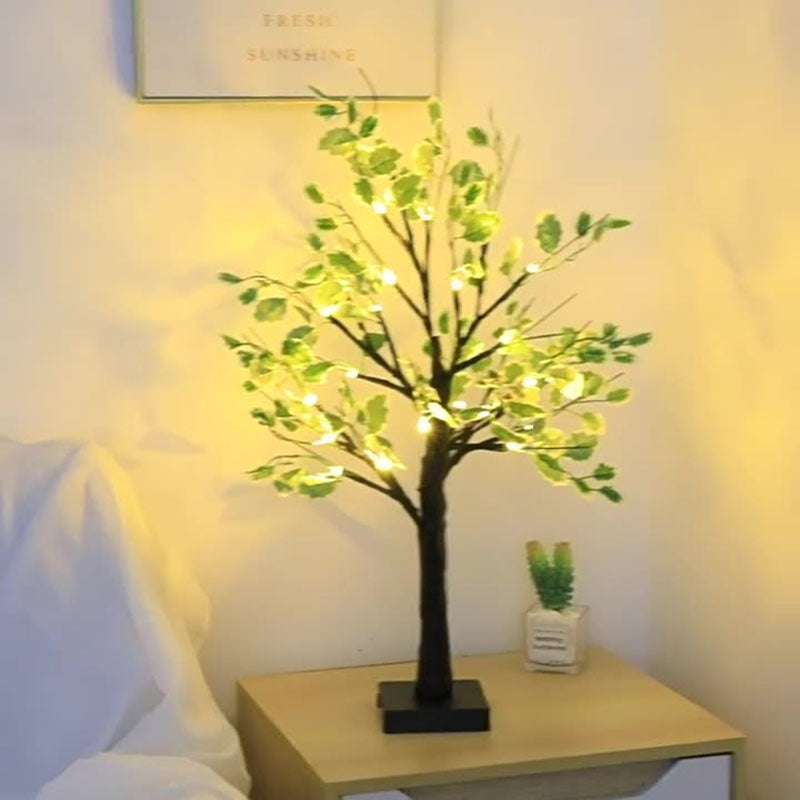 Traditional Rustic Plastics Tree LED USB Battery Table Lamp For Living Room