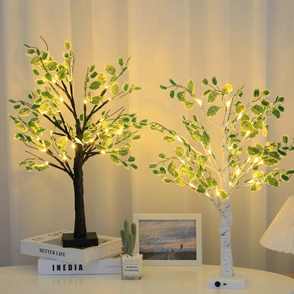 Traditional Rustic Plastics Tree LED USB Battery Table Lamp For Living Room