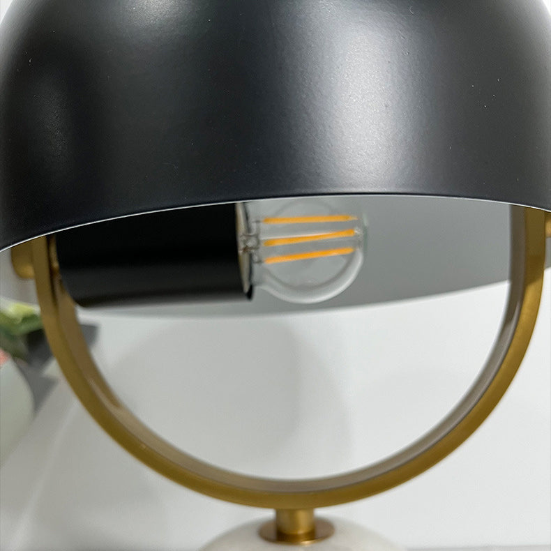Traditional Vintage Hat Shape Marble Iron 1-Light Table Lamp For Study