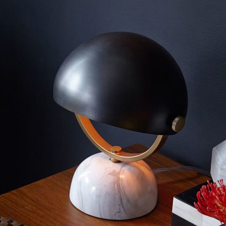 Traditional Vintage Hat Shape Marble Iron 1-Light Table Lamp For Study