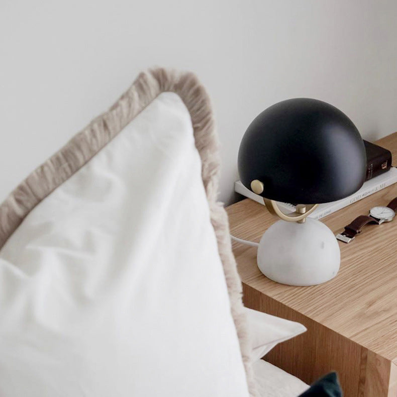 Traditional Vintage Hat Shape Marble Iron 1-Light Table Lamp For Study