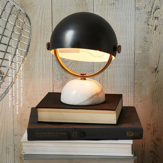 Traditional Vintage Hat Shape Marble Iron 1-Light Table Lamp For Study