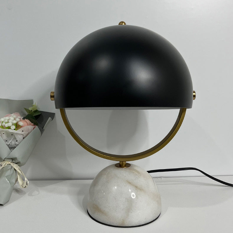 Traditional Vintage Hat Shape Marble Iron 1-Light Table Lamp For Study