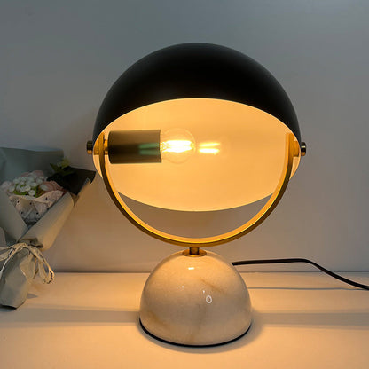Traditional Vintage Hat Shape Marble Iron 1-Light Table Lamp For Study