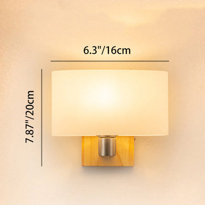Contemporary Nordic Rectangular Wood Glass 1-Light Wall Sconce Lamp For Bedroom