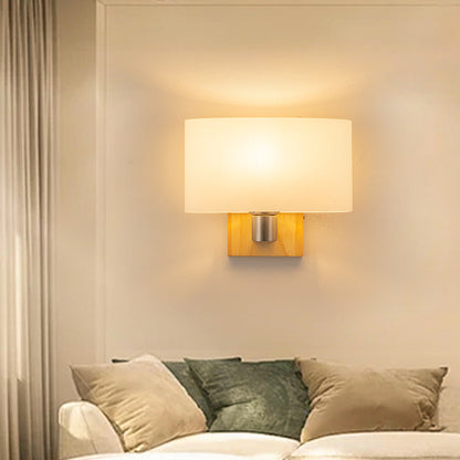 Contemporary Nordic Rectangular Wood Glass 1-Light Wall Sconce Lamp For Bedroom