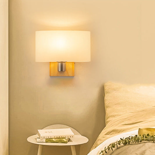 Contemporary Nordic Rectangular Wood Glass 1-Light Wall Sconce Lamp For Bedroom