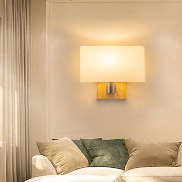 Contemporary Nordic Rectangular Wood Glass 1-Light Wall Sconce Lamp For Bedroom