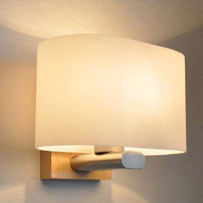 Contemporary Nordic Rectangular Wood Glass 1-Light Wall Sconce Lamp For Bedroom