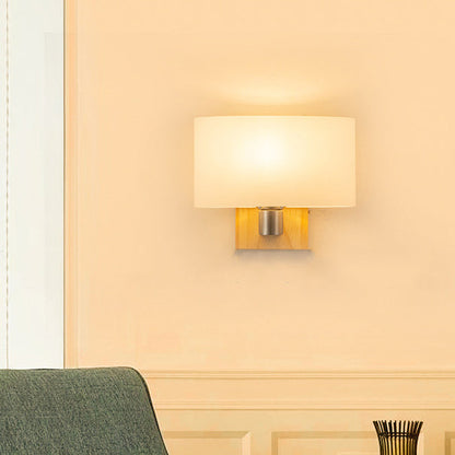 Contemporary Nordic Rectangular Wood Glass 1-Light Wall Sconce Lamp For Bedroom