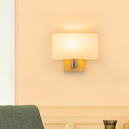 Contemporary Nordic Rectangular Wood Glass 1-Light Wall Sconce Lamp For Bedroom