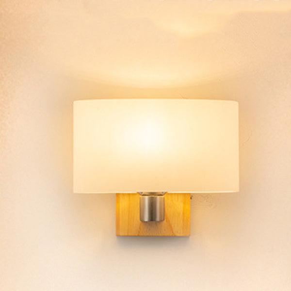 Contemporary Nordic Rectangular Wood Glass 1-Light Wall Sconce Lamp For Bedroom