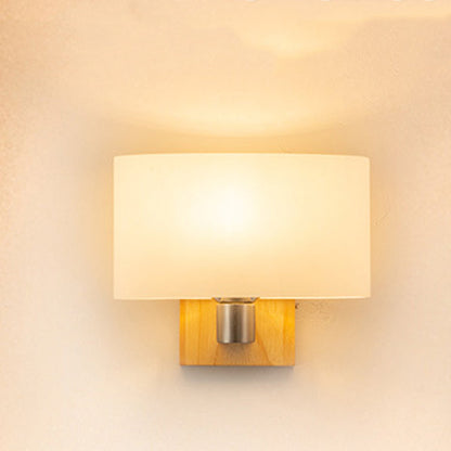 Contemporary Nordic Rectangular Wood Glass 1-Light Wall Sconce Lamp For Bedroom