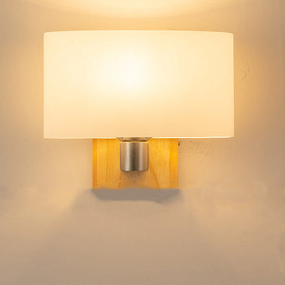 Contemporary Nordic Rectangular Wood Glass 1-Light Wall Sconce Lamp For Bedroom