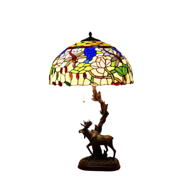 Traditional Tiffany Deer Resin Glass 1-Light Table Lamp For Study