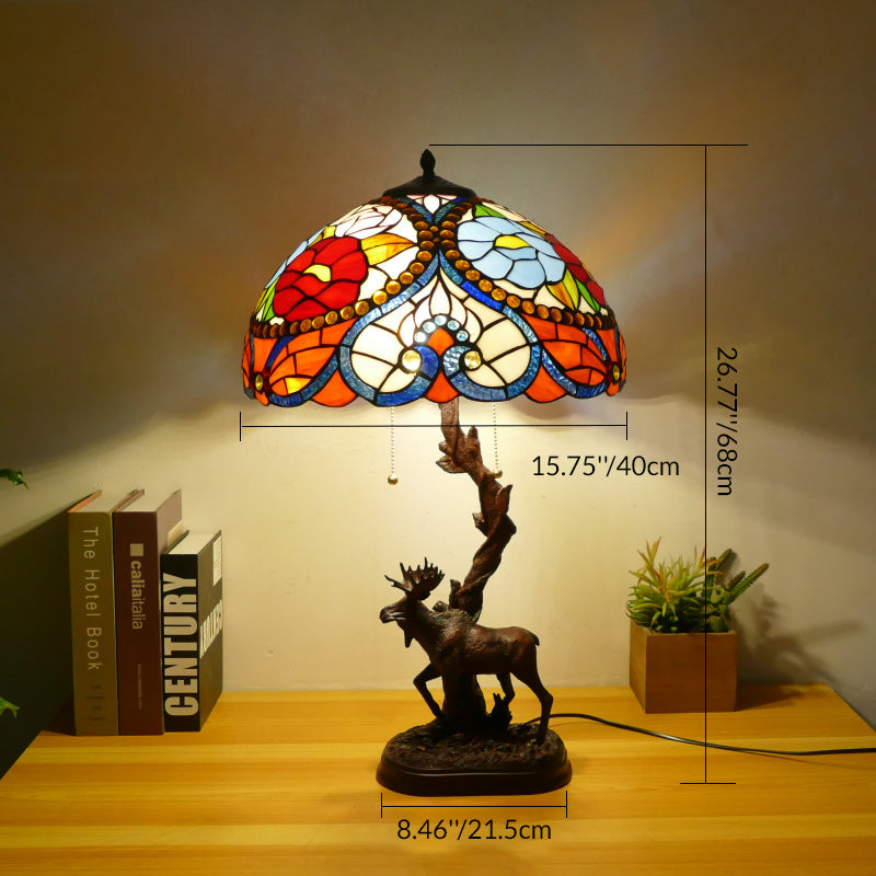 Traditional Tiffany Deer Resin Glass 1-Light Table Lamp For Study