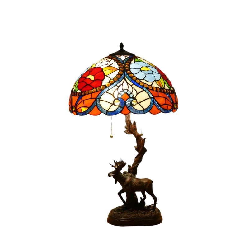 Traditional Tiffany Deer Resin Glass 1-Light Table Lamp For Study